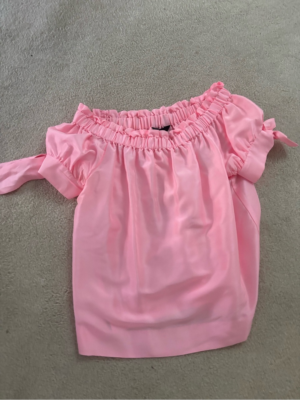 J. Crew Pink Off-Shoulder Tie Sleeve Blouse